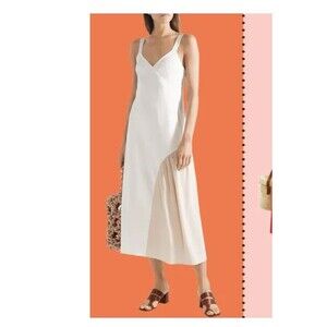 Tibi Dress Women's White Cream Two-tone Faille And Silk Midi Slip Dress Size 12